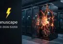 Data center server rack labeled 'Virtualization Host' with an orange lightning explosion illustrating the CVE-2026-53359 vulnerability in Januscape.