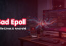 Banner: 'Bad Epoll' with subtitle 'Faille Linux & Android' on a desk setup with a monitor and phone.