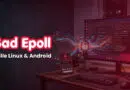 Banner: 'Bad Epoll' with subtitle 'Faille Linux & Android' on a desk setup with a monitor and phone.
