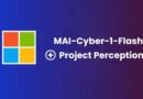 Banner with a four-square logo and the text 'MAI-Cyber-1-Flash' and 'Project Perception' on a blue-purple gradient with circuit lines.