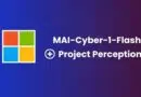 Banner with a four-square logo and the text 'MAI-Cyber-1-Flash' and 'Project Perception' on a blue-purple gradient with circuit lines.
