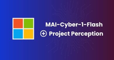 Banner with a four-square logo and the text 'MAI-Cyber-1-Flash' and 'Project Perception' on a blue-purple gradient with circuit lines.