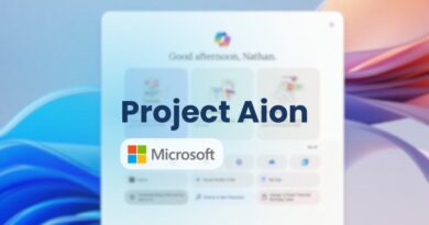 Hero image: large 'Project Aion' text over a blurred Microsoft-style dashboard with a colorful Microsoft logo in the corner.