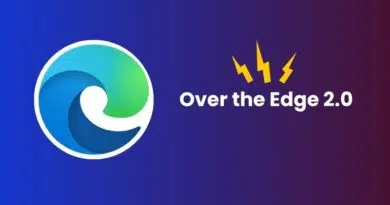 Mozilla Says Microsoft Still Blocks Real Browser Choice on Windows Circular blue‑green swirl logo next to the text 'Over the Edge 2.0' with yellow lightning bolts on a blue‑to‑maroon gradient background.