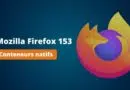 Graphic announcing Mozilla Firefox 153 with a blue gradient background, left-aligned 'Mozilla Firefox 153' text, and an orange badge reading 'Conteneurs natifs' next to the Firefox logo on the right.