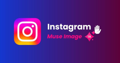Instagram logo on a blue‑to‑purple gradient banner with white 'Instagram' text and pink 'Muse Image' subtitle, plus a white hand icon and sparkles for decoration.