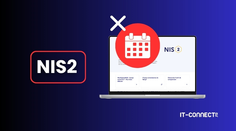 Illustration showing NIS2 branding with a laptop and a large red calendar icon, suggesting NIS2 deadlines or timelines on the IT-Connect page.