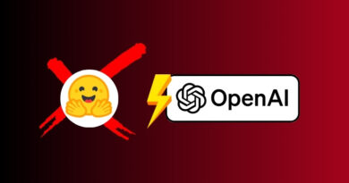 OpenAI logo with a yellow lightning bolt on a rounded white badge, on a red gradient background, overlapped by a red X and a smiling emoji in a white circle.