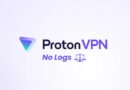 ProtonVPN logo with the 'No Logs' motto and a purple scales icon on a light gradient background