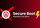 Secure Boot logo on a red gradient background with a shield-and-lock icon and a yellow lightning bolt next to bold white text.