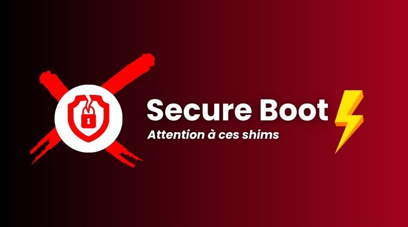 Secure Boot logo on a red gradient background with a shield-and-lock icon and a yellow lightning bolt next to bold white text.