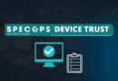 Banner for Specs Device Trust by Outpost24, featuring a monitor with a checkmark and a clipboard icon (background shows a person at a computer).