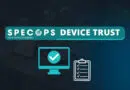 Banner for Specs Device Trust by Outpost24, featuring a monitor with a checkmark and a clipboard icon (background shows a person at a computer).
