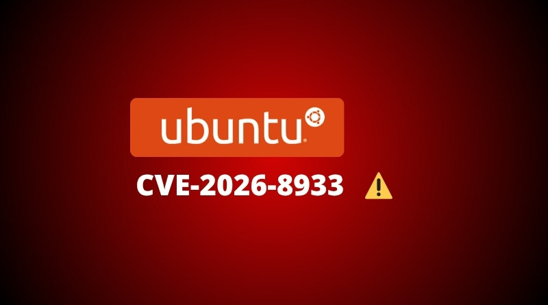 Ubuntu logo with the text 'CVE-2026-8933' and a yellow warning triangle on a red gradient background.