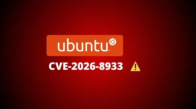 Ubuntu logo with the text 'CVE-2026-8933' and a yellow warning triangle on a red gradient background.