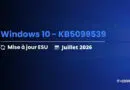Slide showing Windows 10 update KB5099539, with 'Mise à jour ESU' and 'Juillet 2026'; IT-CONNECT logo in corner.