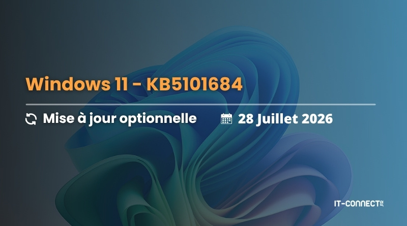 Banner announcing Windows 11 optional update KB5101684 dated 28 July 2026, with IT-Connect watermark on a blue abstract background.