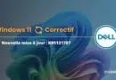Banner announcing Windows 11 patch KB5121767 with the Dell logo on an abstract blue background.