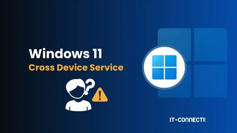 Informational banner about Windows 11 Cross Device Service, with Windows logo on the right and IT-CONNECT branding.