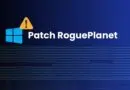 Patch RoguePlanet logo with a Windows-style icon and an orange warning badge on a blue gradient background with faint code lines behind it.