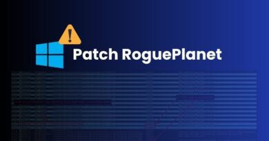 Patch RoguePlanet logo with a Windows-style icon and an orange warning badge on a blue gradient background with faint code lines behind it.