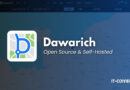 Dawarich logo with the tagline 'Open Source & Self-Hosted' over a blue world-map background.