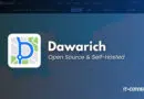 Dawarich logo with the tagline 'Open Source & Self-Hosted' over a blue world-map background.