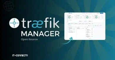 Promotional banner for Traefik Manager Open Source, showing the logo on the left and a dashboard screenshot on the right with a blue radial background.