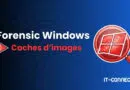 Banner announcing Forensic Windows: Caches d'images, with a red Windows magnifying-glass icon on a blue gradient background (IT-CONNECT.fr).