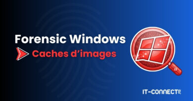 Banner announcing Forensic Windows: Caches d'images, with a red Windows magnifying-glass icon on a blue gradient background (IT-CONNECT.fr).