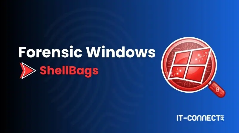 Banner promoting 'Forensic Windows ShellBags' with a red Windows-in-magnifying-glass icon and IT-Connect branding on a blue gradient background.
