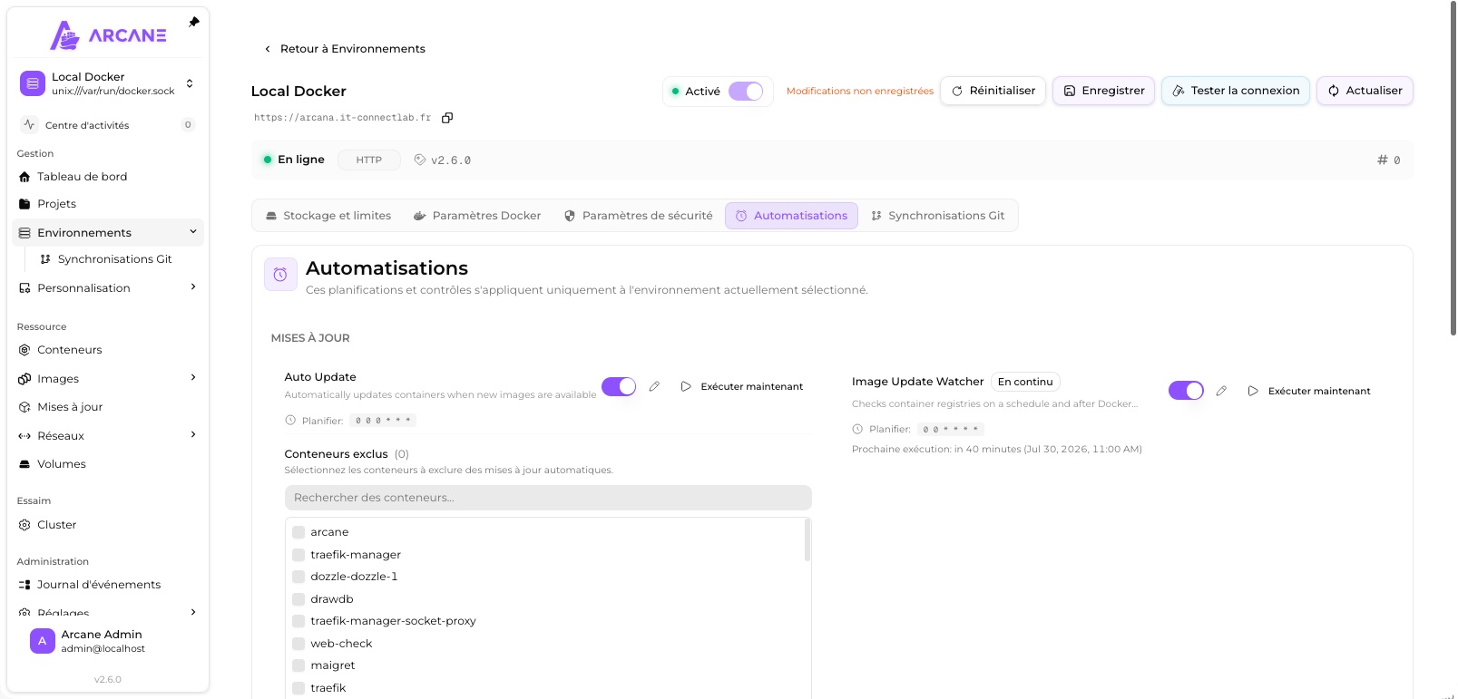 Automatisations d'Arcane pour planifier la mise à jour automatique des conteneurs Docker