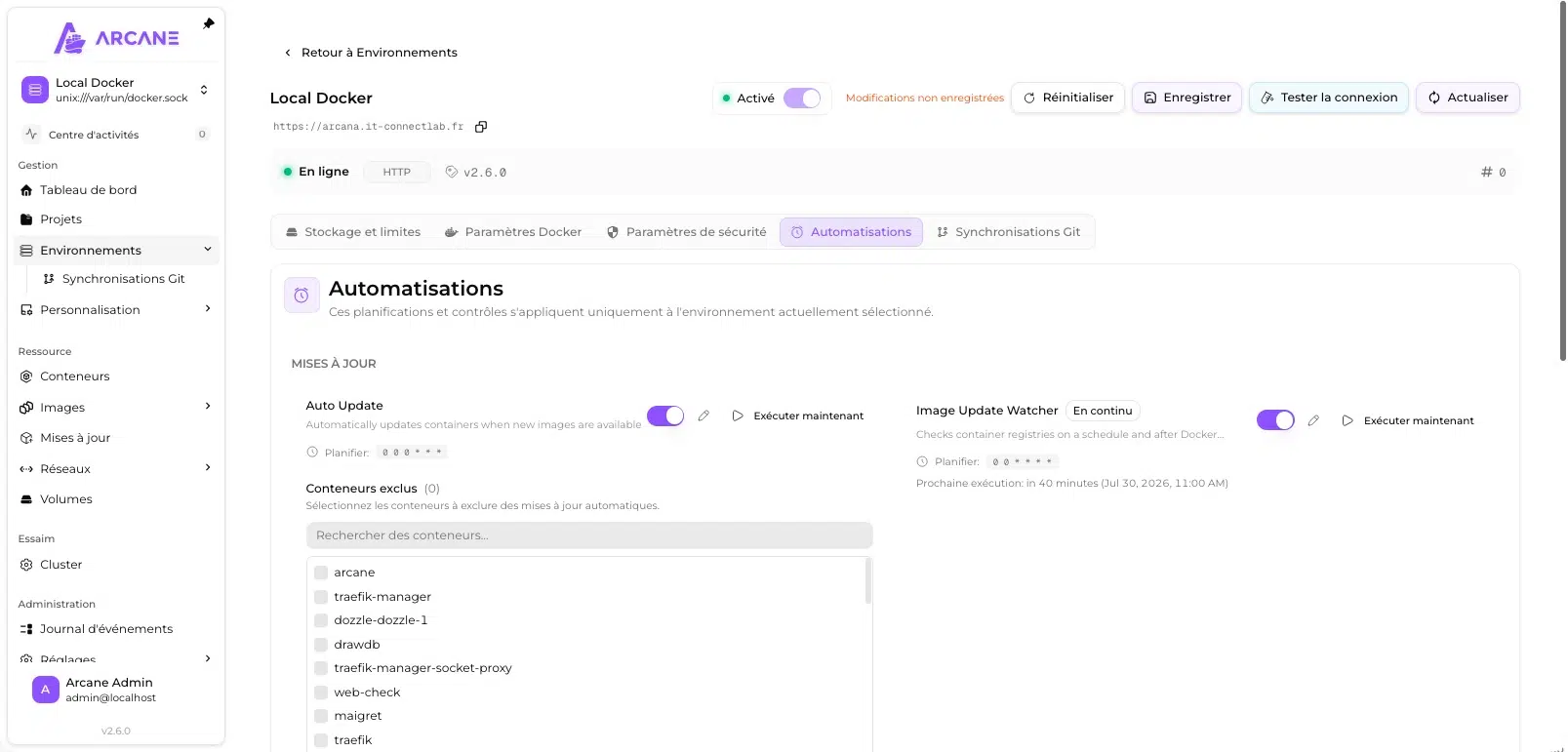 Automatisations d'Arcane pour planifier la mise à jour automatique des conteneurs Docker