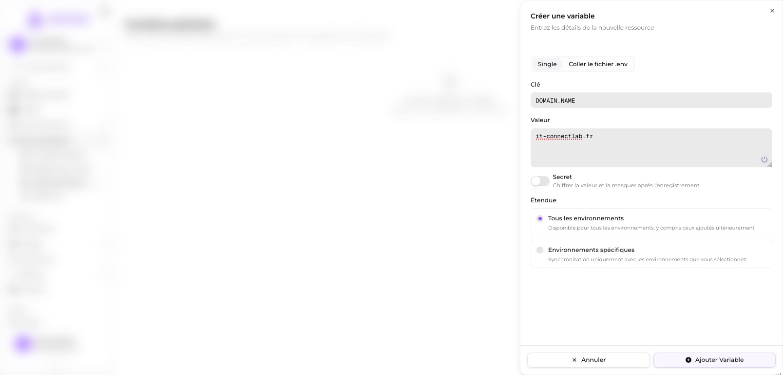 Création d'une variable globale chiffrée dans Arcane pour l'injecter dans les projets Docker