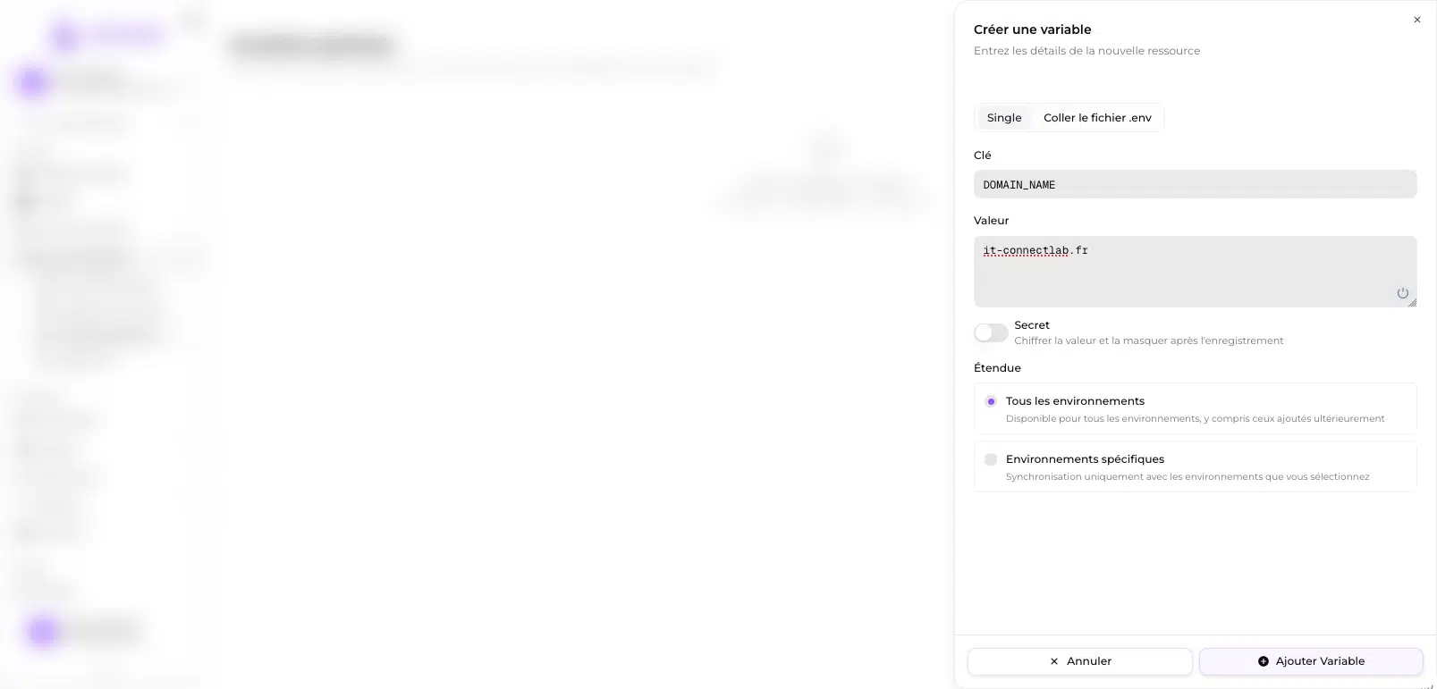 Création d'une variable globale chiffrée dans Arcane pour l'injecter dans les projets Docker