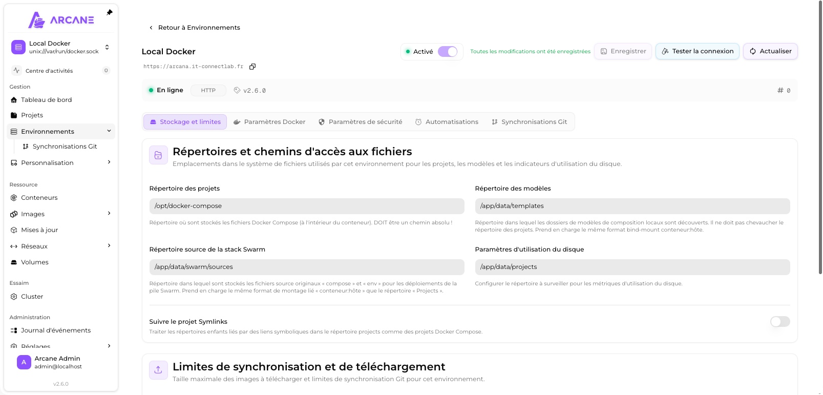 Configuration des répertoires et des chemins d'accès d'un environnement Arcane