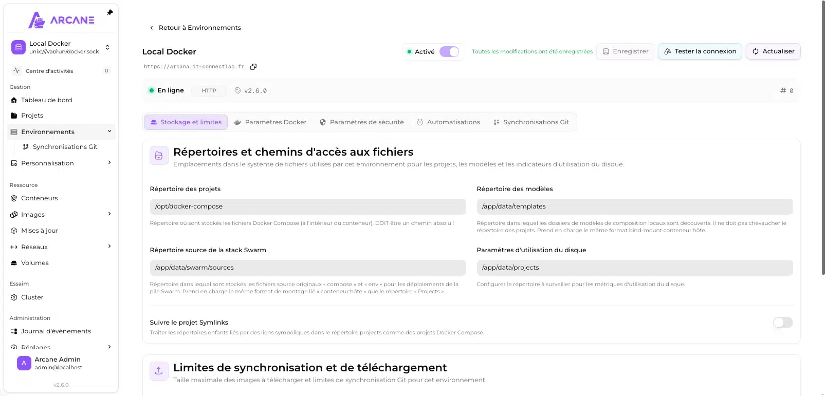 Configuration des répertoires et des chemins d'accès d'un environnement Arcane