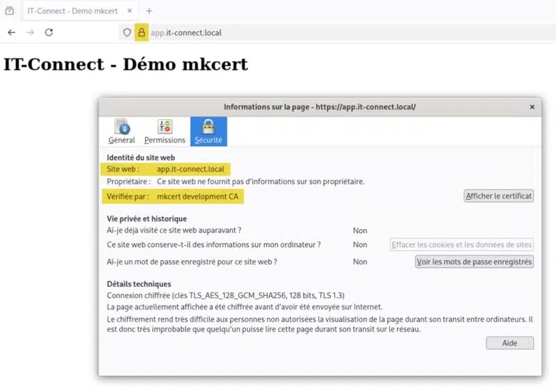 Certificat mkcert reconnu par le navigateur sans avertissement de sécurité