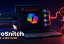 Laptop screen shows code and a warning, featuring the name CoSnitch and CVE-2026-24301, signaling a software vulnerability exploit scenario.