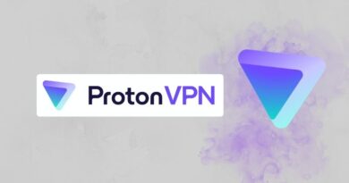 ProtonVPN logo with gradient triangular icon and the 'ProtonVPN' wordmark on a light background