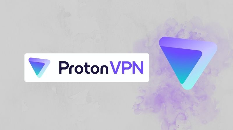 ProtonVPN logo with gradient triangular icon and the 'ProtonVPN' wordmark on a light background