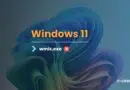 Graphic showing Windows 11 branding with a line, a blue arrow and the text 'wmic.exe' followed by a red X, signaling that WMIC.EXE is blocked or unavailable.