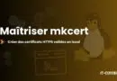 Hero banner: Maîtriser mkcert pour créer des certificats HTTPS valides en local, avec Tux le pingouin et une icône de terminal.