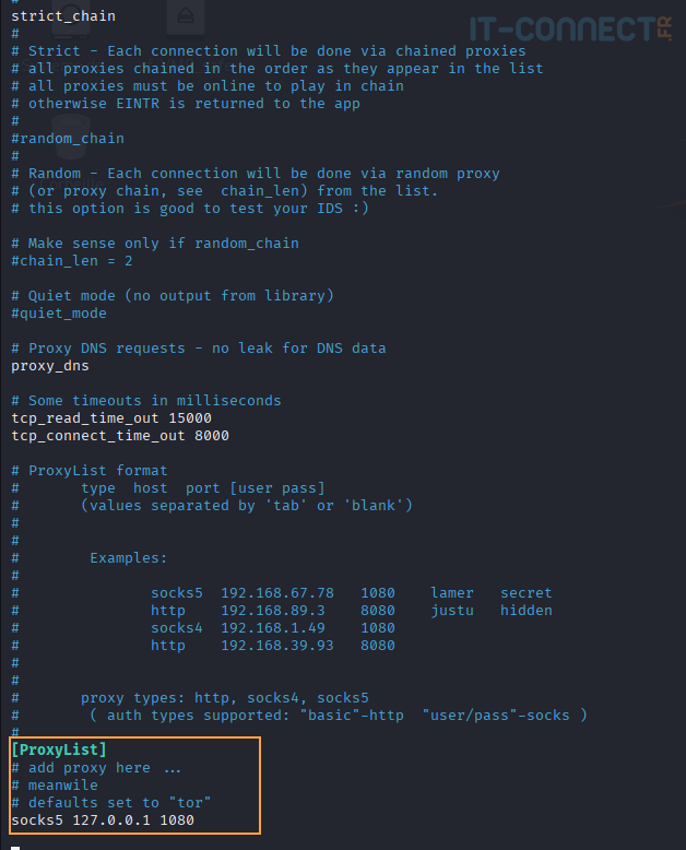 Extrait de configuration proxychains.