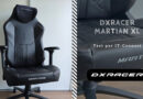 DXRacer Martian XL black gaming chair with ergonomic padding, armrests, and branded panels in a home setting.
