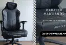 DXRacer Martian XL black gaming chair with ergonomic padding, armrests, and branded panels in a home setting.