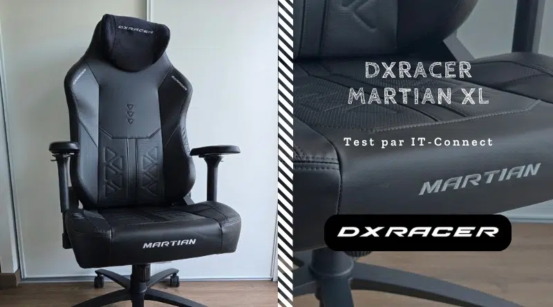 DXRacer Martian XL black gaming chair with ergonomic padding, armrests, and branded panels in a home setting.
