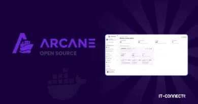 Arcane Open Source branding on a dark purple background with a centered UI dashboard screenshot and IT-Connect label bottom-right.