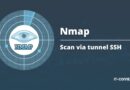 Nmap banner with an eye logo inside a radar circle, next to the text 'Nmap' and 'Scan via tunnel SSH' on a dark blue background.