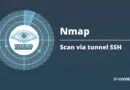 Nmap banner with an eye logo inside a radar circle, next to the text 'Nmap' and 'Scan via tunnel SSH' on a dark blue background.